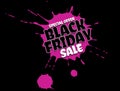 Black Friday Sale grunge poster. White special offer text banner with grunge pink ink drops isolated on black background. Vector Royalty Free Stock Photo