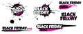 Black Friday Sale grunge sign set. Pink special offer text banner with grunge black ink blob and smear isolated white background