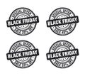 Black friday sale, black grunge stamp set. Sale 35, 45, 55, 65 percent off