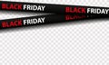 Black Friday sale horizontal banner with red and black shiny balloons, ribbons