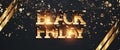 Black Friday sale horizontal flyer lettering in gold. Flyer, banner, poster, gold on a dark background. Copy space, 3D