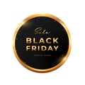 Black Friday sale label design with golden circle.