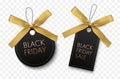 Black Friday sale label with gold bow. Royalty Free Stock Photo