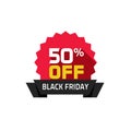Black Friday sale label, 50 percentage off special deal badge