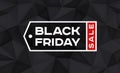 Black Friday Sale label. Volume geometric shape, 3d black crystals. Low polygons dark background. Red accent. Vector design polygo