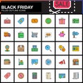 Black Friday Sale line icons set, Shopping filled outline vector