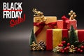 Black Friday sale, luxury gift box on black background Royalty Free Stock Photo