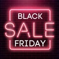 Black friday sale neon background. Black weekend sale banner. Black friday shopping with black baloons illustration.