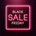 Black friday sale neon background. Black weekend sale banner. Black friday shopping with black baloons illustration.