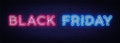 Black Friday Sale neon banner vector design template. Black Friday Big discounts neon text, light banner design element