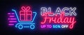 Black Friday Sale neon text vector design template. Black Friday Sale neon logo, light banner design element colorful