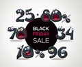 Black Friday sale numbers. Set of black cartoon numbers for sale discount and promotions design. Royalty Free Stock Photo