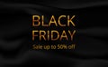 Black Friday sale offer banner poster template with black silk fabric