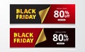 Black friday sale offer discount poster banner template with golden wrap paper with red and black background for elegant luxury Royalty Free Stock Photo