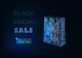 Black friday sale online shopping banner template with glowing low polygonal paper shopping bag, promo text and button shop now on Royalty Free Stock Photo