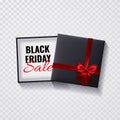 Black Friday Sale.Open Black Gift box with red bow and ribbon top view. Vector illustration Royalty Free Stock Photo