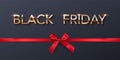 Black Friday sale poster background. Premium offer with discounts advert. Gold font with red bows. Special offer vector Royalty Free Stock Photo