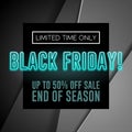 Black Friday Sale Poster, Banner With Neon Blue Text. Spesial Offer. Up To 50 . End Off Season. Royalty Free Stock Photo
