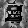 Black Friday Sale Poster with black and white smoke on Black Background with Square Frame. Vector illustration Royalty Free Stock Photo