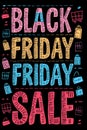 Black friday sale poster with colorful shopping bags and letters, AI Royalty Free Stock Photo