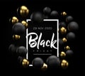 Black Friday sale poster. Discount offer flyer design. Commercial discount event banner. Black abstract background with