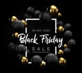 Black Friday sale poster. Discount offer flyer design. Commercial discount event banner. Black abstract background with Royalty Free Stock Photo