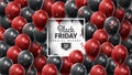 Black Friday Sale Poster with Shiny Balloons on Black and White Background. Universal vector background for poster, banners, flyer