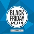 Black Friday Sale poster or template design with 50% discount offer on blue polygonal. Royalty Free Stock Photo