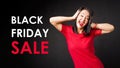 Black Friday Sale Poster with Woman Screaming in Red Dress Royalty Free Stock Photo
