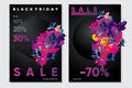 Black friday sale posters with abstract 3d element and particles. Vector template for christamas discount.
