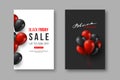 Black Friday sale posters. Typographic design with realistic glossy balloons and hand drawn lettering, vector