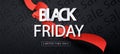 Black Friday sale promo poster with red ribbon . Limited time only. Universal vector background sale background for Royalty Free Stock Photo