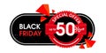 Black Friday sale red round sticker, with the inscription special offer up to 50 percent.