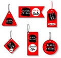 Black Friday sale red tags set, advertising, vector illustration. Special offer, discount template. Royalty Free Stock Photo