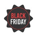 Black friday sale round starburst sticker - circular promo badge or label with star and sun burst edges.