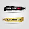 Black Friday Sale set of brush Ink brush stripes banners gold and black color. Abstract grunge black brush stroke frame Royalty Free Stock Photo