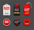 Black Friday Sale Set of Tags Emblems, Labels Icons and Signs with Typography for Price Offer Cards, Banners or Logo Royalty Free Stock Photo