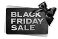 Black Friday sale silver text write on black gift card with black ribbon bow