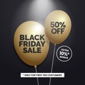 Black friday sale social media poster with gold balloon vector illustration Royalty Free Stock Photo