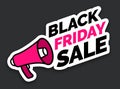 Black Friday sale sticker with megaphone, Black and red colors Royalty Free Stock Photo