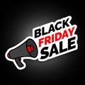 Black Friday sale sticker with megaphone, Black and red colors Royalty Free Stock Photo