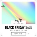 Black friday sale template in the trendy holographic fluid style. Blue, pink gradients in minimal design. Royalty Free Stock Photo