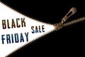 Black Friday sale text behind zipper