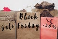 Black friday sale text. big sale offer discount sign on paper ba Royalty Free Stock Photo