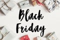 Black friday sale text. big sale offer discount sign on wrapped Royalty Free Stock Photo