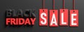 Black Friday sale. Text on red price labels hanging on black background. 3d illustration Royalty Free Stock Photo