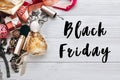 Black friday sale text sign luxury jewelry perfume and watch and Royalty Free Stock Photo