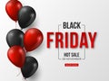 Black Friday sale typographic design. 3d stylized red color letters with glossy balloons. White background, vector