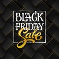 Black Friday Sale typography on dark background. Black geometric seamless pattern with volume cubes. Vector template for
