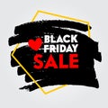 Black Friday Sale Typography with Red Heart Icon and Pentagon Geometric Shape for Discount Offer Poster